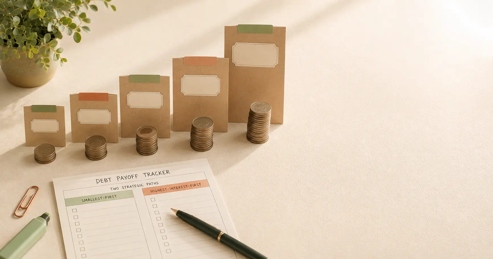 Person reviewing debt payoff plan with sticky notes on a table